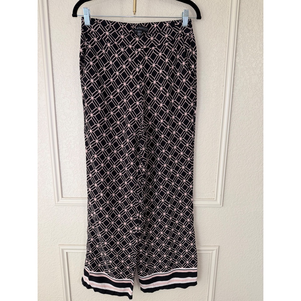 Meg & Margot Women's Black peach Pink Geometric Print Wide Leg Pants XS